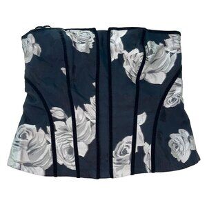 White House Black Market Black and White Floral Corset Top
